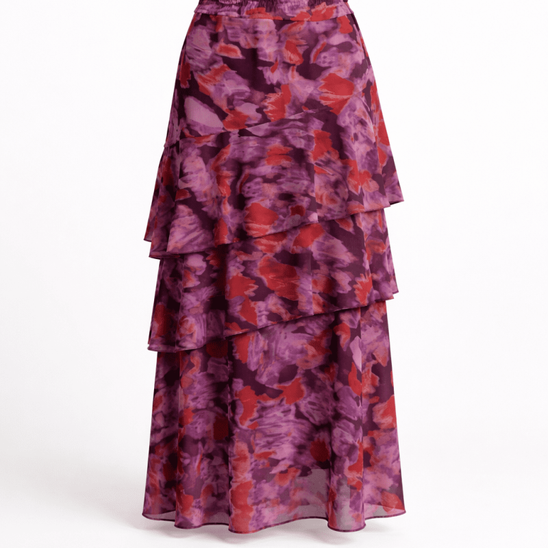 Falda maxi de capas con estampado acuarelado